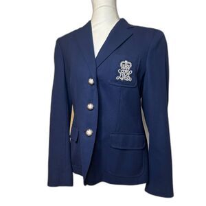 Lauren Ralph Lauren Navy Embroidered Crested Blazer Jacket Womens Designer